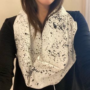 Handmade and painted circle infinity scarf with paint splatter pattern